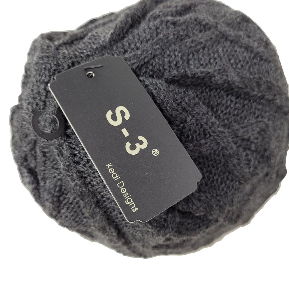 Women's Knitted Beanie Ski Cap Winter Hat Ski Cap, Fleece Lined Hat in Gray - Picture 3 of 3